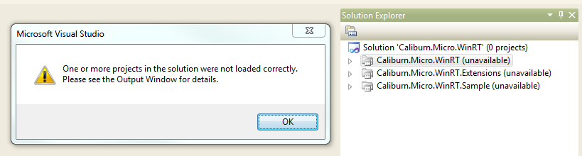 One or more projects were not loaded correctly