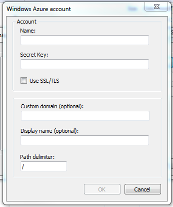 Windows Azure Account Window