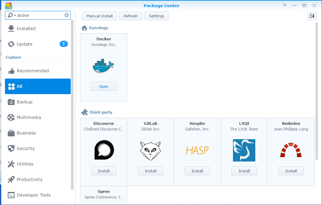 Package Center Docker
